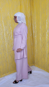 Pink Set with Silver Nehru Collar,  Extended Draped Pleats with Pants